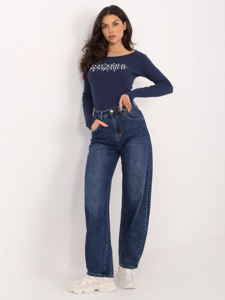 Granatowa dopasowana bluzka z napisem