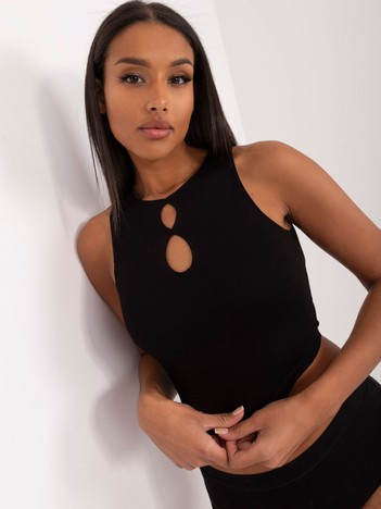 Czarny krótki top nocny z wycięciami