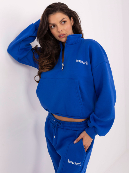 Kobaltowy ocieplany komplet z bluzą kangurką