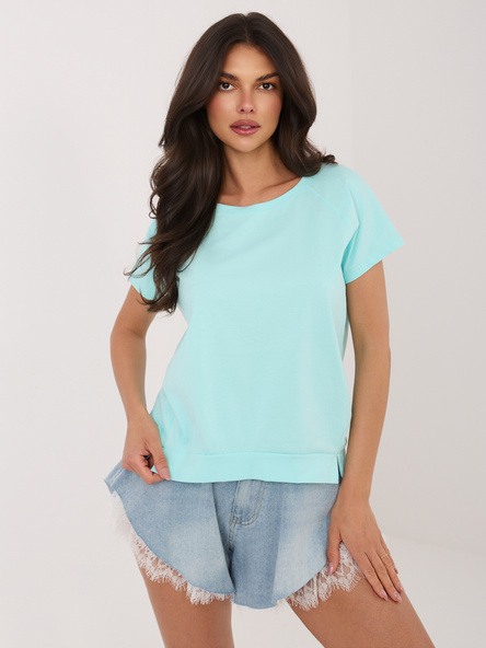 Miętowa bluzka basic z okrągłym dekoltem RUE PARIS