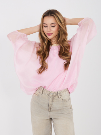 Pastelowa różowa wizytowa bluzka z rękawem 3/4