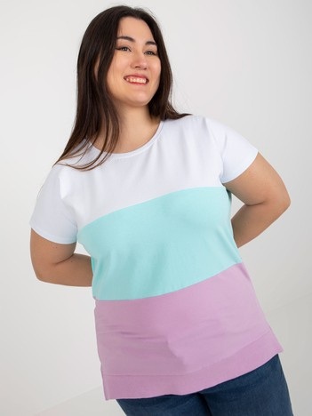 Biało-miętowa bawełniana bluzka plus size