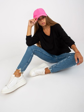 Czarna bawełniana bluzka basic z rękawem 3/4