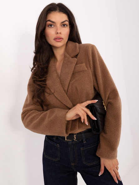 Camelowy elegancki płaszcz boucle  RUE PARIS