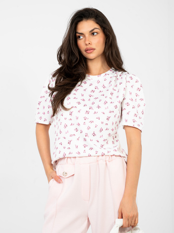 Biała elegancka bluzka w kwiaty