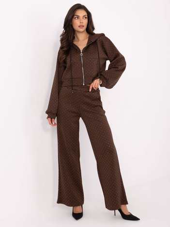 Brązowy damski komplet z szerokimi spodniami