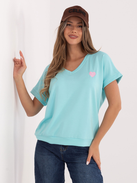 Miętowa damska bluzka oversize z krótkim rękawem