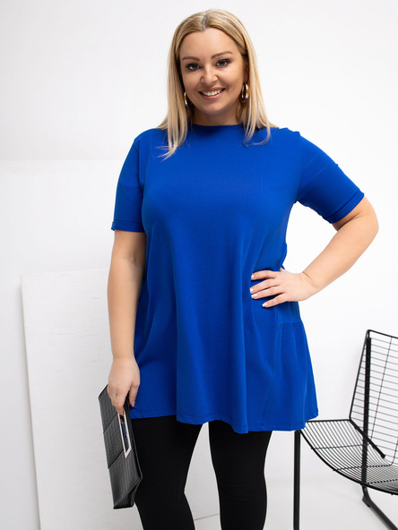 Kobaltowa rozkloszowana bluzka plus size z bawełny