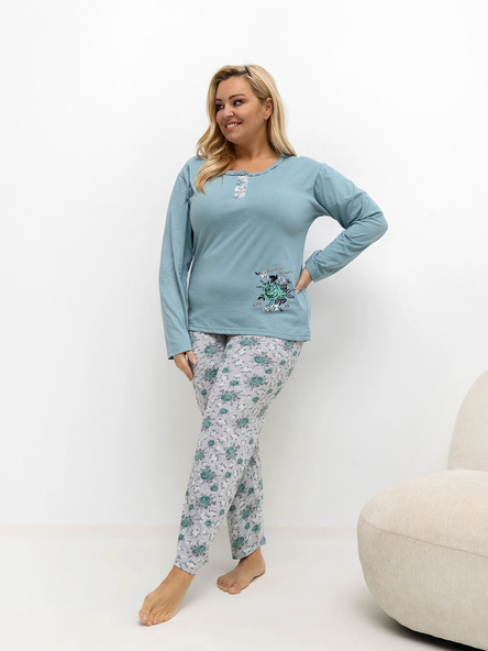 Ciemnomiętowa damska piżama plus size z bawełny