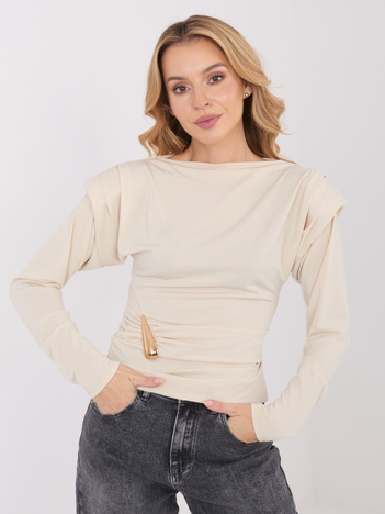 Beżowa elegancka bluzka z ozdobnym detalem