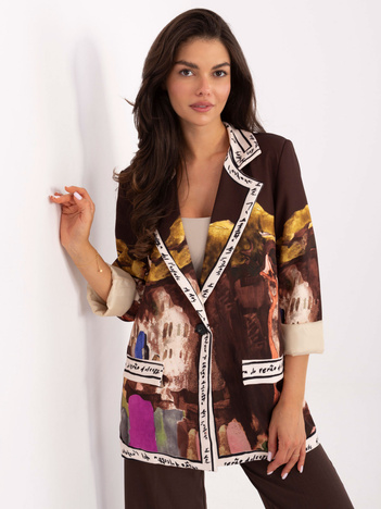 Brązowa damska marynarka z nadrukiem