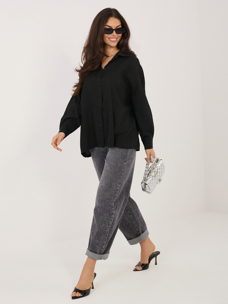 Czarna rozpinana koszula z domieszką lnu