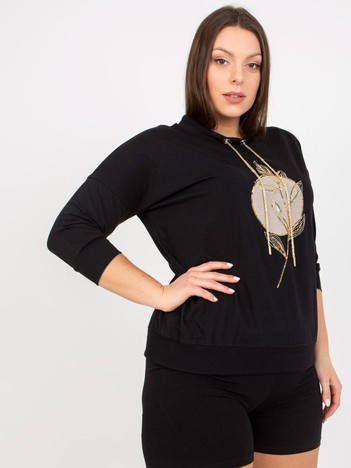 Czarna codzienna bluzka plus size z nadrukiem