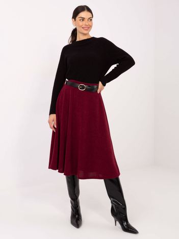 Bordowa dzianinowa spódnica z paskiem RUE PARIS