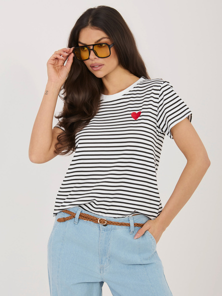 Biało-czarny bawełniany t-shirt z haftem