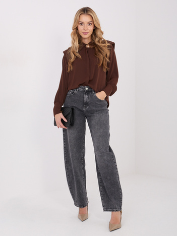 Brązowa elegancka koszula z bufiastym rękawem