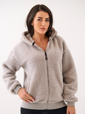 Jasnoszara futrzana bluza o kroju oversize