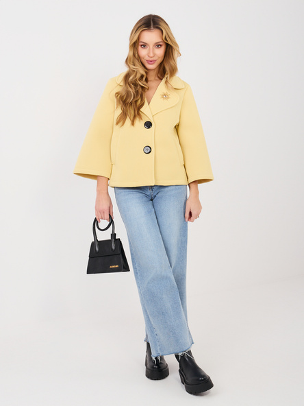 Jasnożółty krótki płaszcz z rękawem 3/4