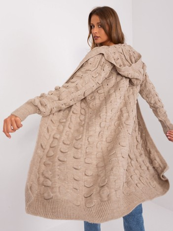 Ciemnobeżowy luźny kardigan z dodatkiem wełny