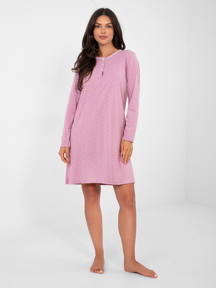 Brudnoróżowa koszula nocna z bawełny z długim rękawem