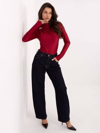 Bordowe eleganckie body z długim rękawem