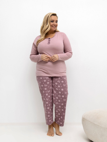 Jasnoróżowa bawełniana piżama plus size ze spodniami