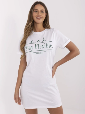 Biała t-shirtowa sukienka z napisem SUBLEVEL