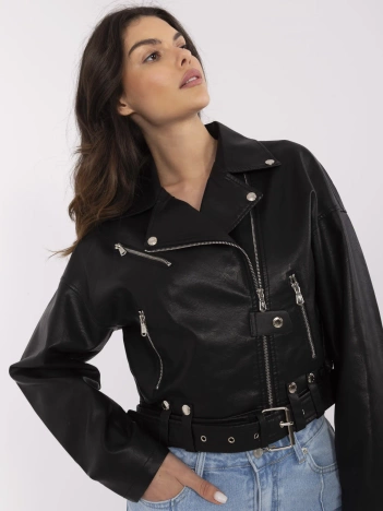 Czarna damska kurtka ramoneska z paskiem