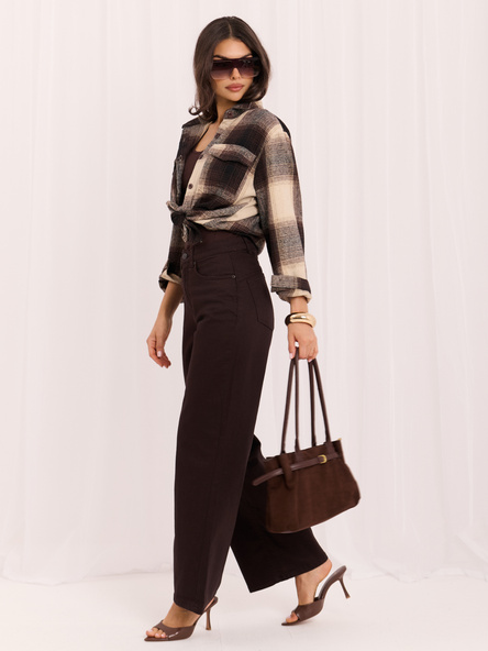 Ciemnobrązowe damskie jeansy wide leg