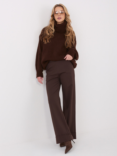 Ciemnobrązowe spodnie wide leg w kant RUE PARIS