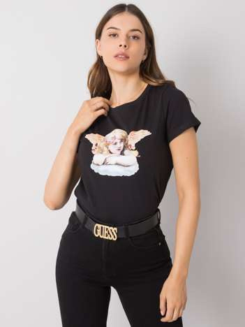Czarny t-shirt z nadrukiem Ibbie RUE PARIS