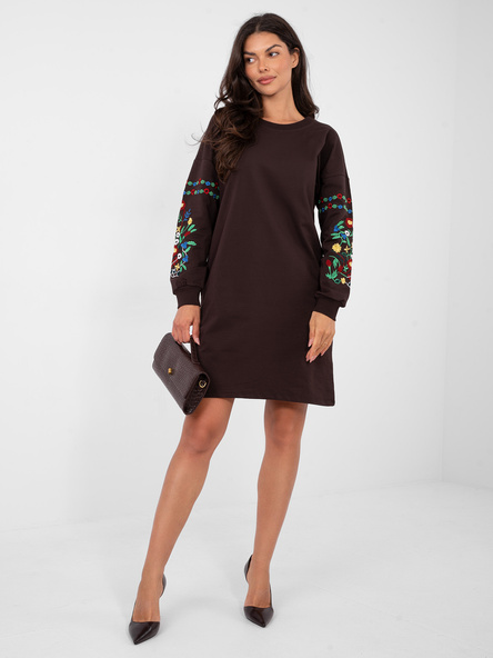 Czekoladowa dresowa sukienka z haftem RUE PARIS