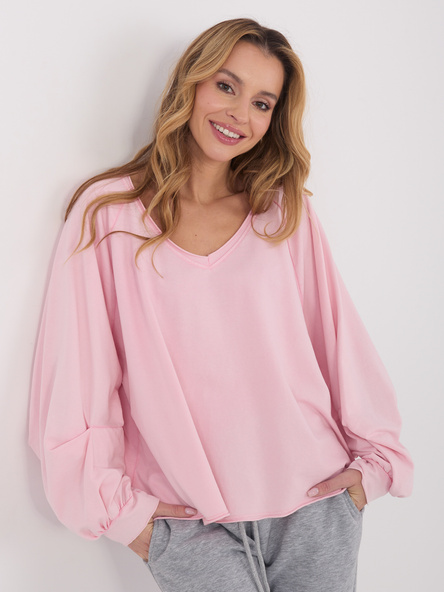 Jasnoróżowa damska bluzka oversize z bawełny