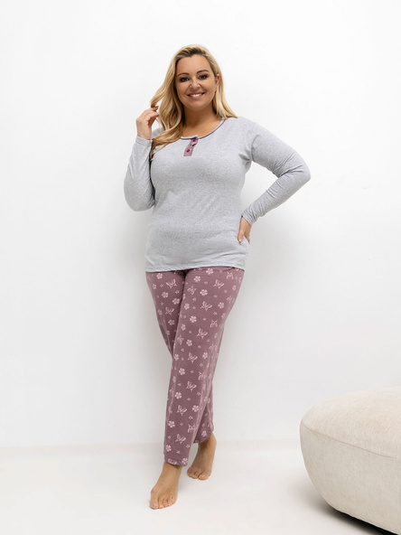 Szara piżama plus size z nadrukiem w motyle