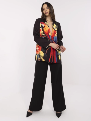 Czarna damska marynarka z tropikalnym nadrukiem