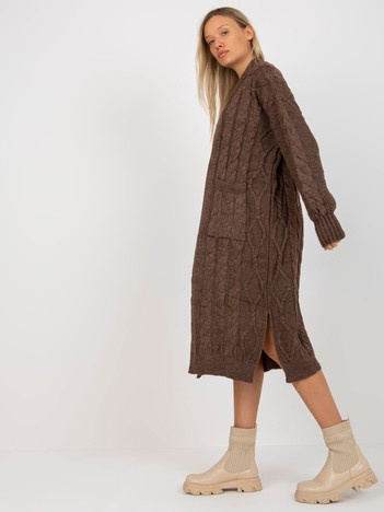 Brązowy maxi kardigan oversize RUE PARIS