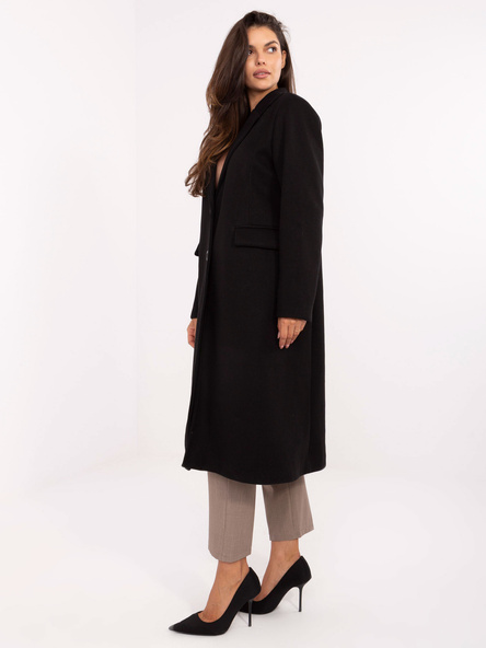Czarny długi płaszcz damski z kołnierzem