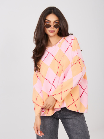 Różowo-pomarańczowa bluza oversize bez kaptura