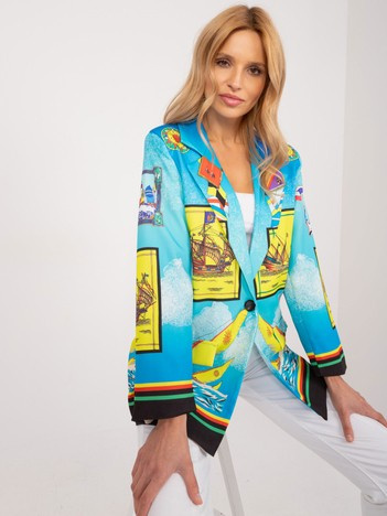 Niebieska marynarka z kolorowym nadrukiem