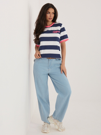 Fluo różowo-granatowy t-shirt z napisami