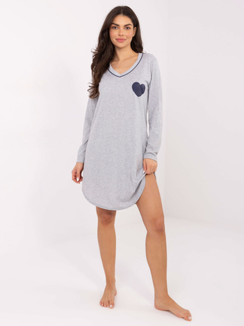 Szara bawełniana koszula nocna z serduszkiem