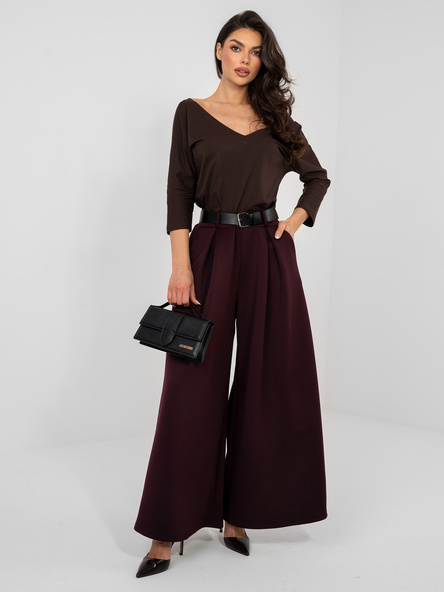 Śliwkowe spodnie spodnie palazzo z zakładkami RUE PARIS