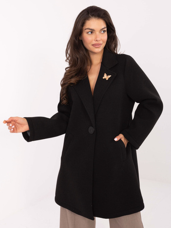 Czarny przejściowy płaszcz z kieszeniami RUE PARIS