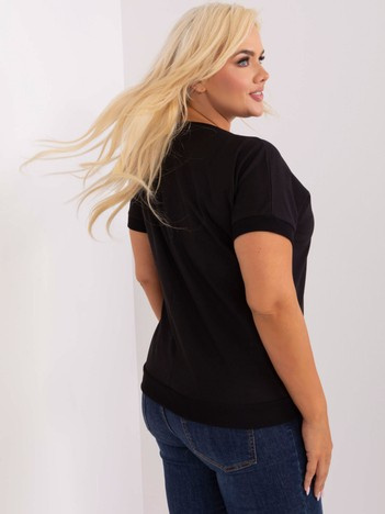 Czarna gładka bluzka plus size z krótkim rękawem