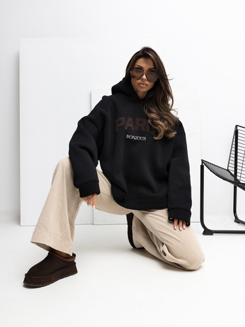 Czarna dresowa bluza z kapturem RUE PARIS