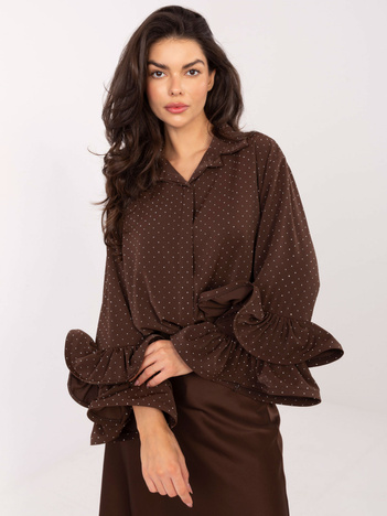 Czekoladowa elegancka koszula z dżetami