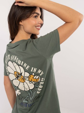 Khaki damski t-shirt z napisami SUBLEVEL