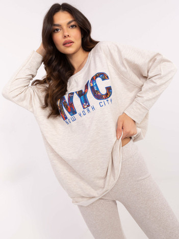 Jasnobeżowy melanżowy komplet z bluzą oversize