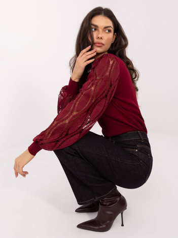 Bordowy elegancki sweter z okrągłym dekoltem