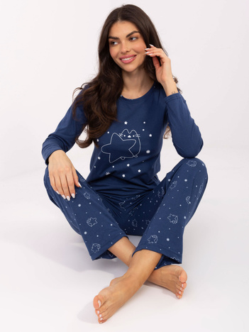 Ciemnoniebieska bawełniana piżama w gwiazdki